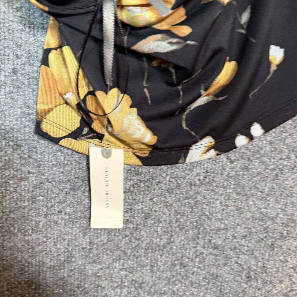 Anthropologie Shirt Womens Large Black Floral Tieneck Shirred Halter Top Y2K NEW - Picture 8 of 11